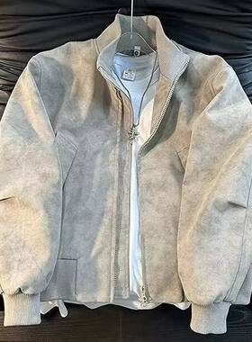 加绒加厚皮衣棉服男女冬季扎染pu棉衣外套美式立领机车夹克秋冬款