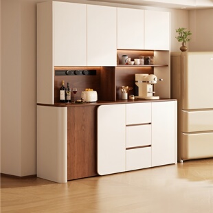 餐边柜靠墙一体储物柜中古奶油风圆角定制厨房橱柜客厅酒柜置物柜