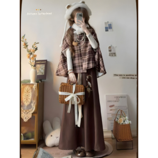 套装 新款 子披肩冬装 日常上班穿加绒加厚学院风格 汉服女成人新中式