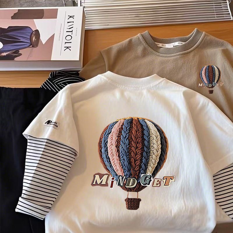 韩版童装热气球印花男童假两件长袖纯棉T恤女童外穿打底衫秋季ins,童装/婴儿装/亲子装,T恤,淘宝优惠券,粉丝福利购,淘宝优惠卷