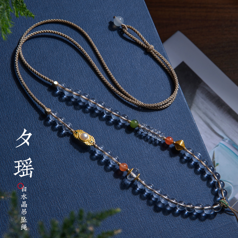 编织串珠白水晶吊坠项链绳