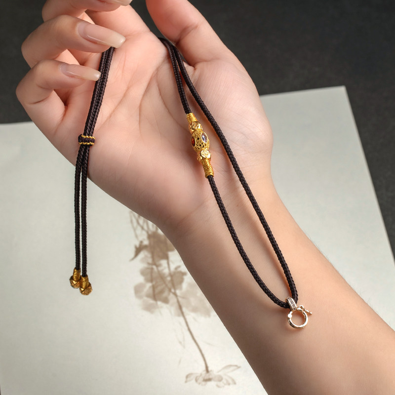 古法万能扣黄金平安锁编绳项链绳翡翠玉石吊坠挂绳挂脖中式毛衣链