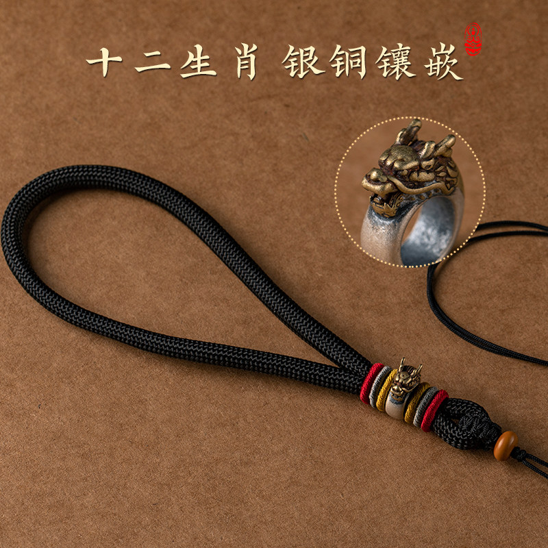 手把件925纯银手工十二生肖马年可套手腕手机链钥匙扣U盘防丢挂绳