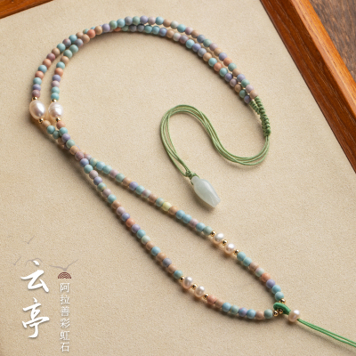 彩虹石项链挂件绳女手工编织