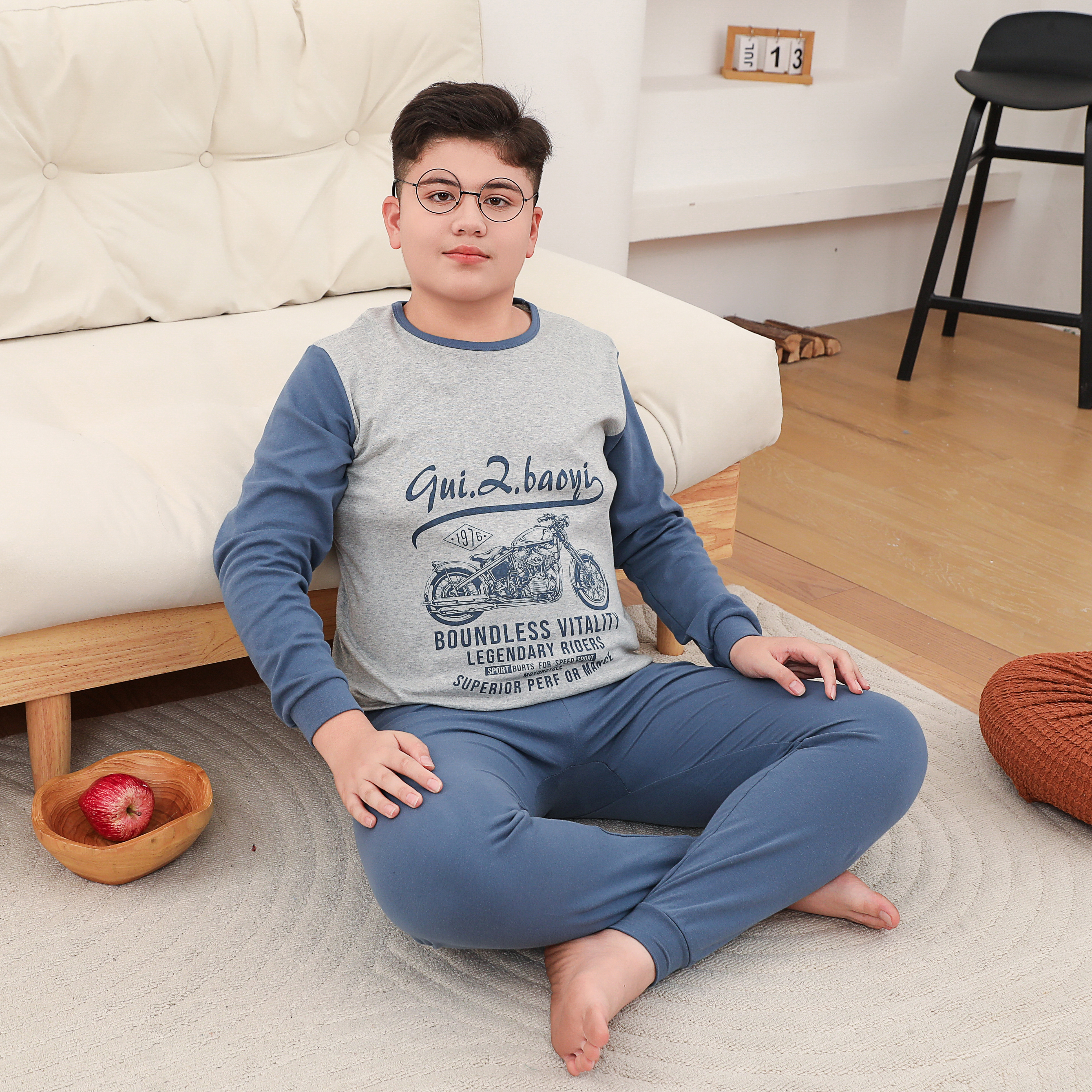 男胖童秋衣秋裤套装纯棉全棉男童加大加肥睡衣儿童中大童保暖内衣