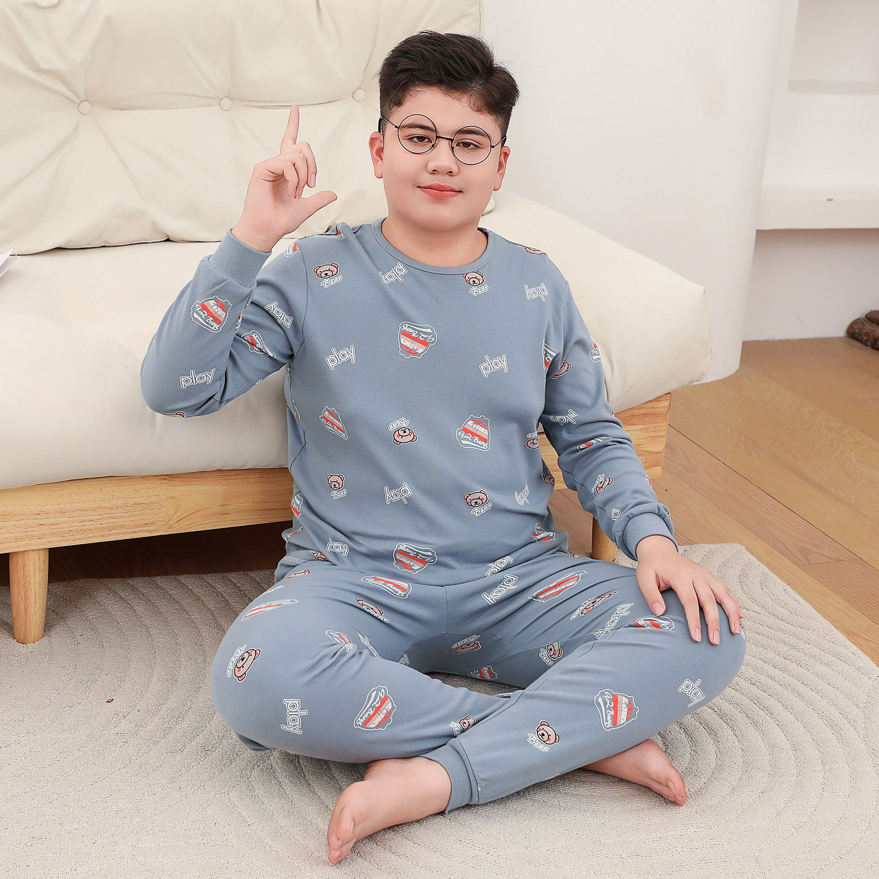 男胖童秋衣秋裤套装纯棉全棉男童加大加肥睡衣儿童中大童保暖内衣