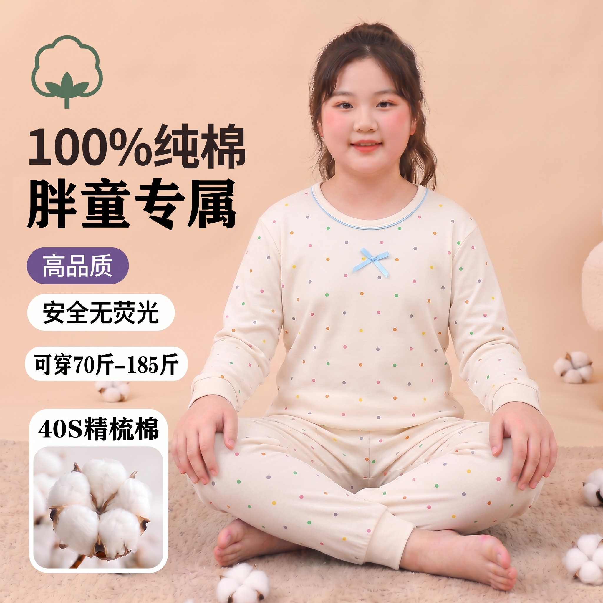女胖童秋衣秋裤套装纯棉全棉女童加大加肥睡衣儿童中大童保暖内衣