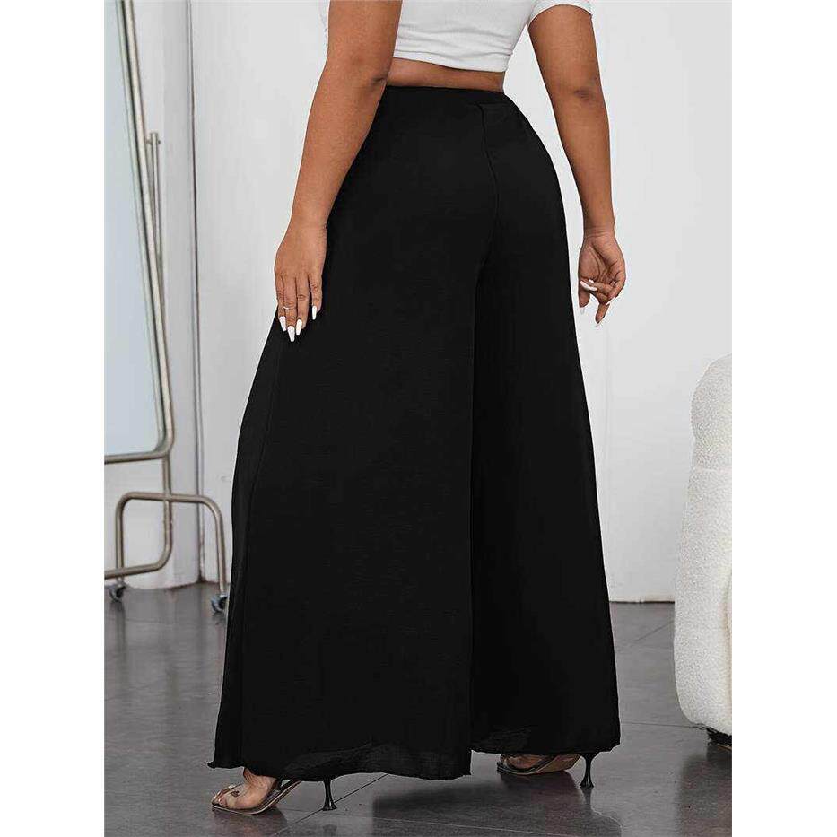 Plus Size L-5XL Casual Black Women Wide Legs Pants Trousers
