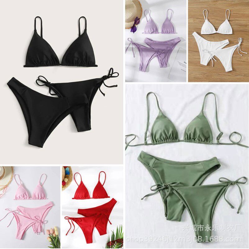 Bikini2023三件套泳装性感比基尼三件套双裤头女士分体泳装女欧美