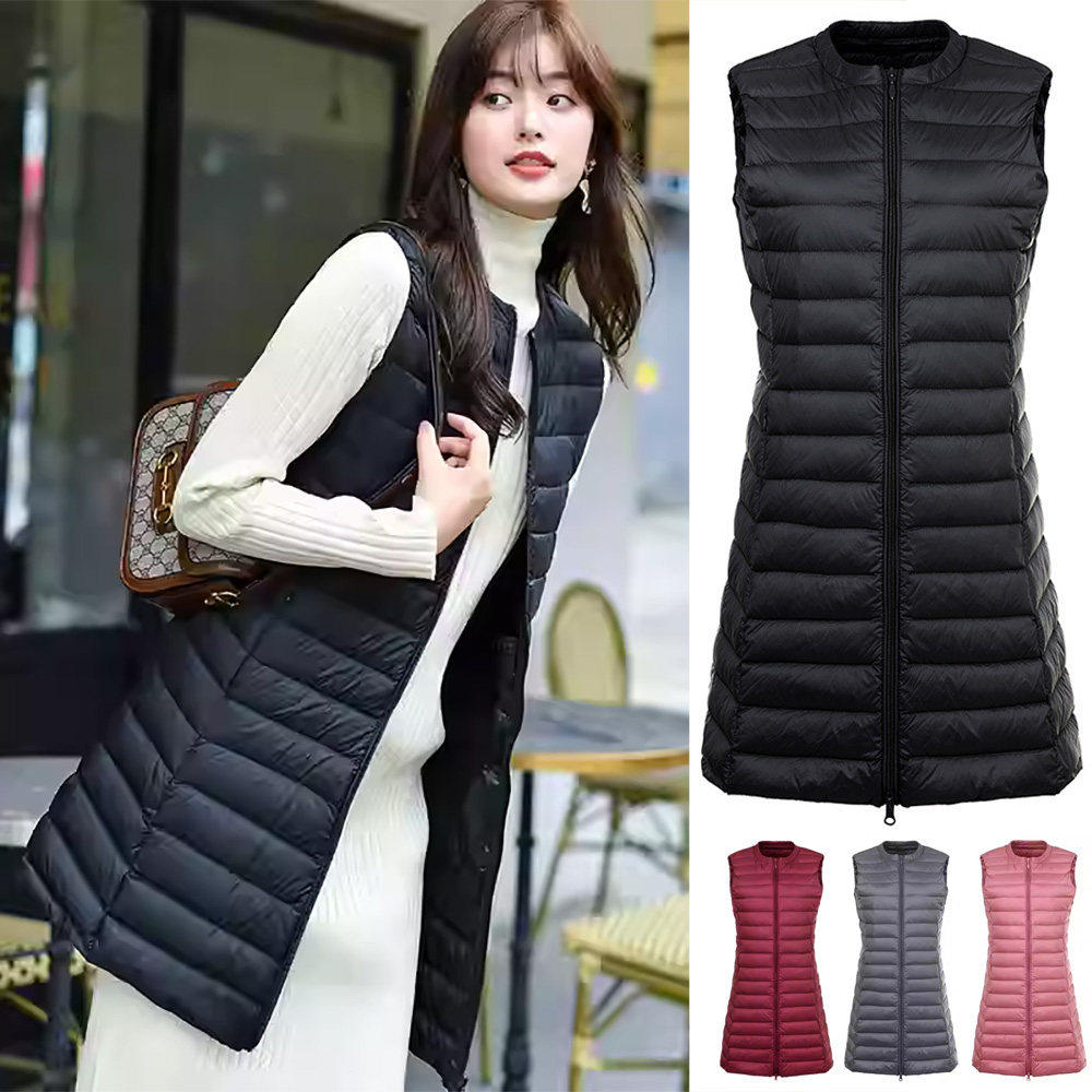 女款圆领中长款坎肩轻薄款羽绒马甲Women Ultra Light Down Vests