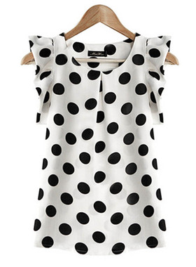 summer women short sleeve polka dot ruffle top波点荷叶边上衣