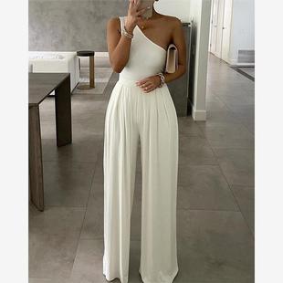 Shoulder Jumpsuit纯色单肩休闲连体裤 Ruched Leg 女 Wide One