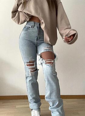 jeans women trousers 2023 Fashion ripped ladies pants 女裤