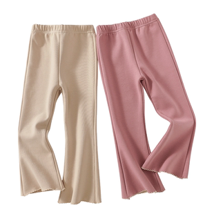 女童秋冬季加绒一体绒薄绒抗寒保暖微喇叭裤儿童小女孩外穿长裤子