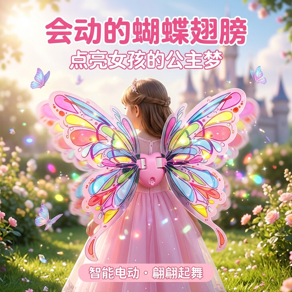发光蝴蝶精灵羽翼电动翅膀会舞动女童背饰小女孩生日派对装扮玩具