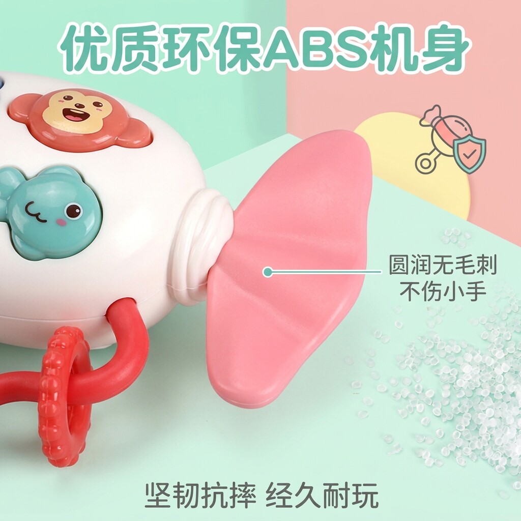宝宝卡通糖果沙锤手摇铃 0-1 岁可消毒软胶牙胶抓握启蒙安抚玩具