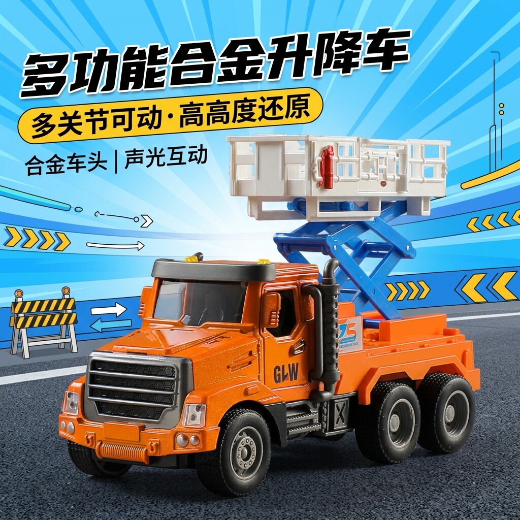 儿童城市登高车合金玩具 惯性滑行带声光 剪叉升降男孩工程车模型