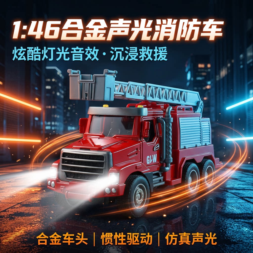 1 比 46合金水罐消防车模型 圆润无毛刺可开门男孩认知启蒙玩具车