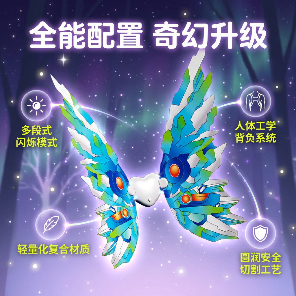 儿童电动会动蝴蝶羽翼背饰发光花仙子精灵机甲战翼扮演装扮道具