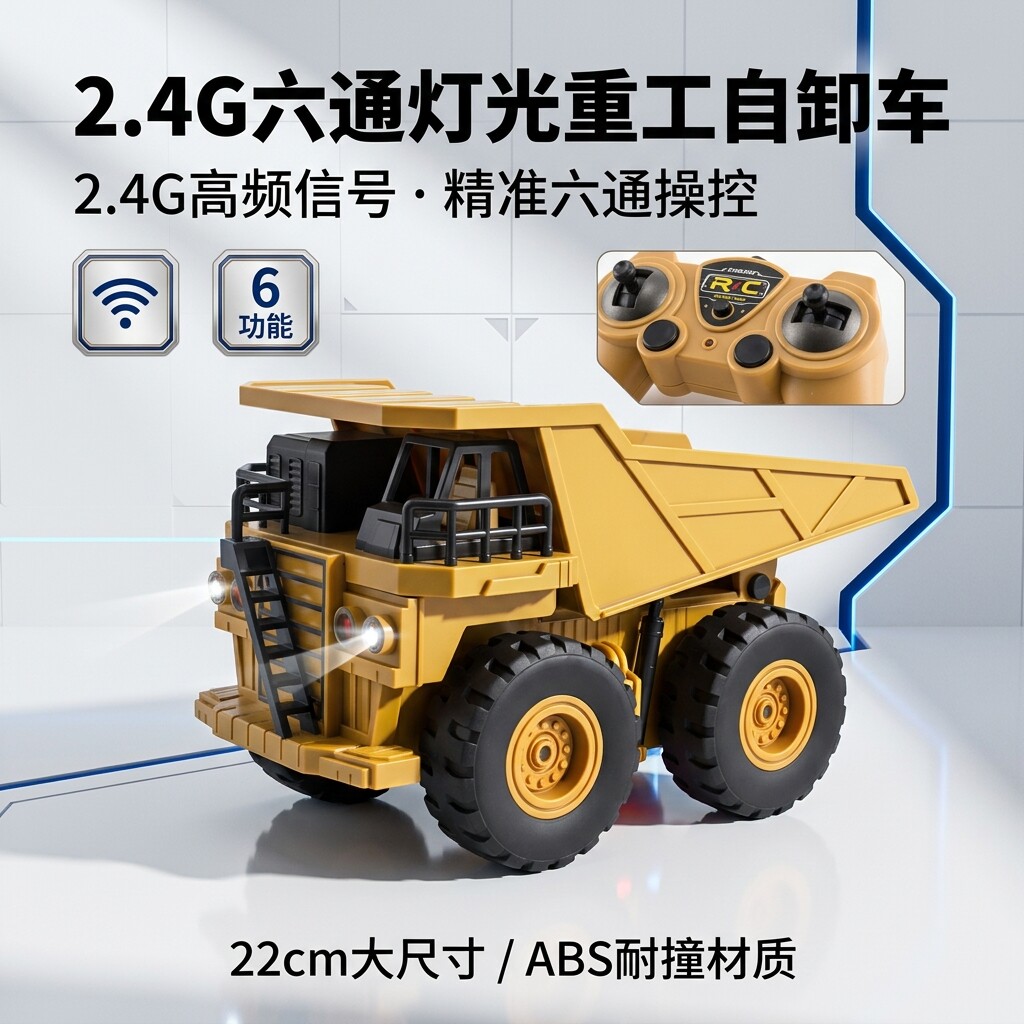 六通遥控翻斗自卸车模型 2.4G 抗干扰灯光耐摔男孩仿真工程送礼玩