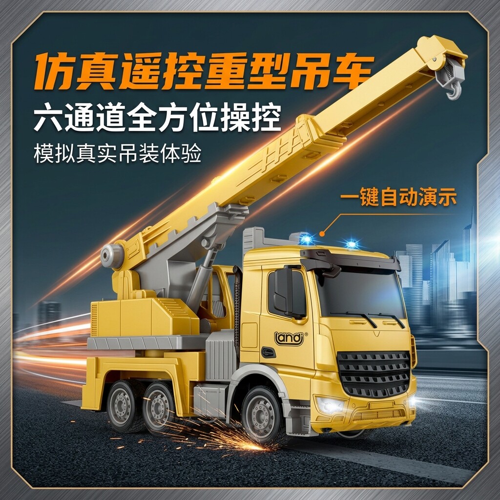 六通道无线遥控起重吊车仿真工程模型声光充电儿童男孩礼物玩具