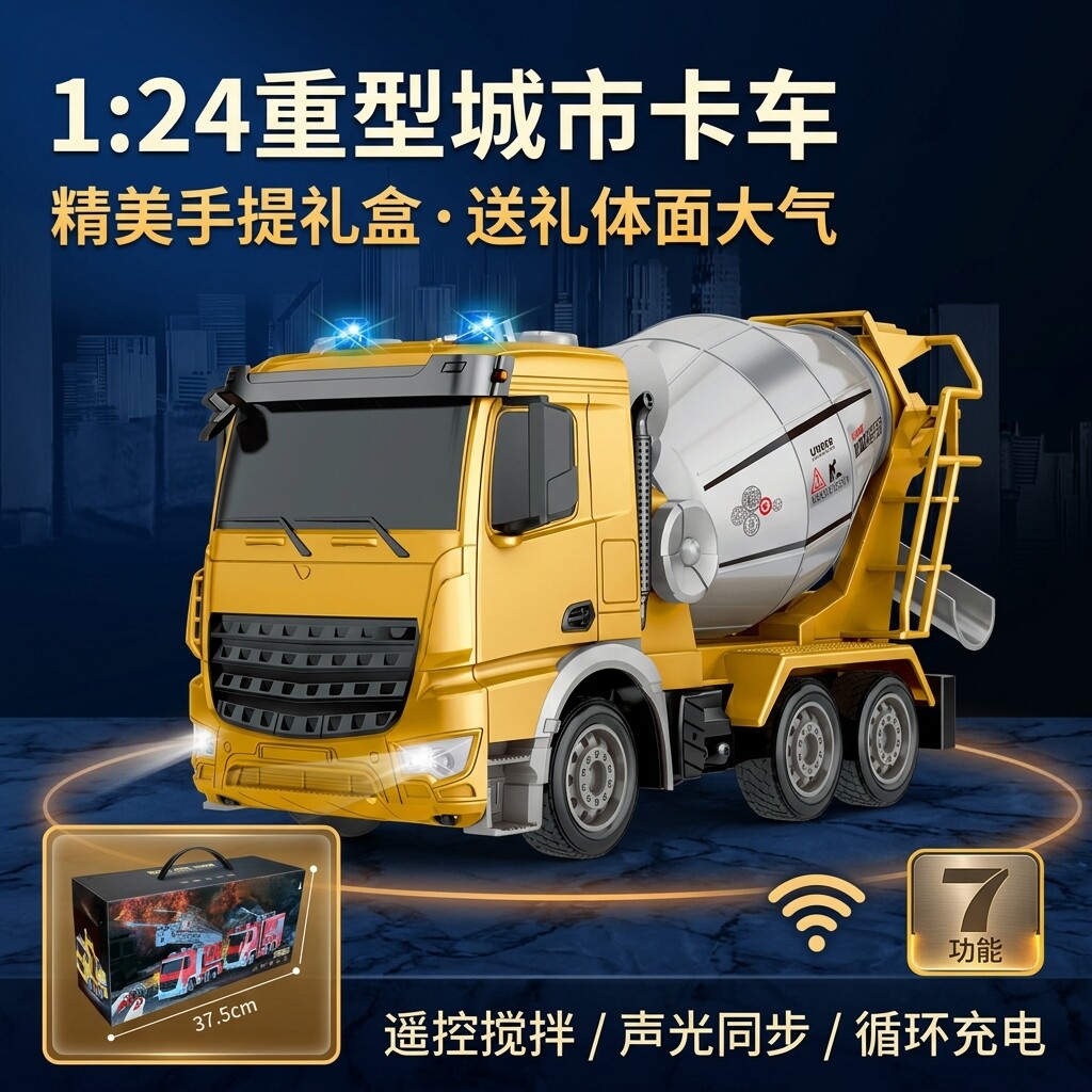遥控水泥罐车工程模型双向旋转罐体灯光耐玩锂电男孩仿真摆件玩具