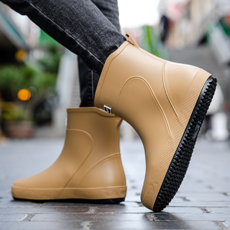 日系休闲雨鞋短筒户外钓鱼野炊防水胶鞋厨房洗车防滑防油平底水鞋