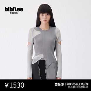 上衣BBL324 STUDIO设计师品牌 艺术撞色镂空长袖 24新款 BIBILEE