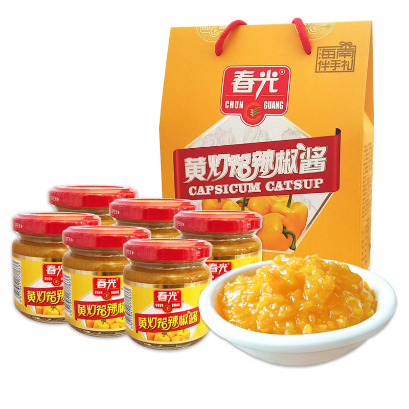 海南特产 春光黄灯笼椒辣椒酱礼盒3香辣3特辣共600g