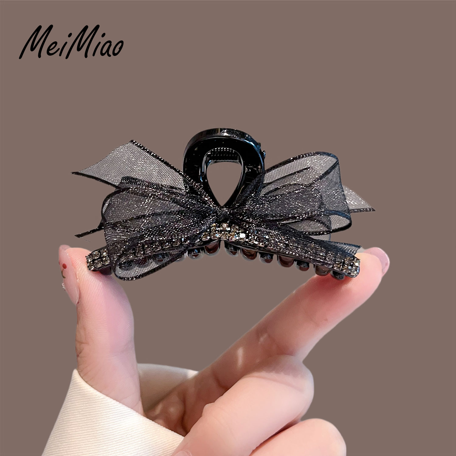 美苗~抓夹小号黑色网纱蝴蝶结