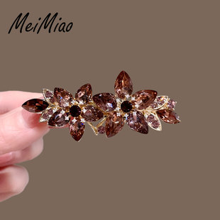 洋气优雅水晶花朵发夹女半扎弹簧夹2026新款高级感后脑勺横夹顶夹