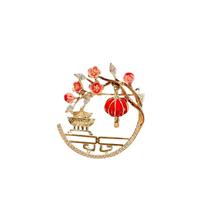 新中式梅花红灯笼胸针高档女奢华西装胸花大衣小众别针高级感配饰