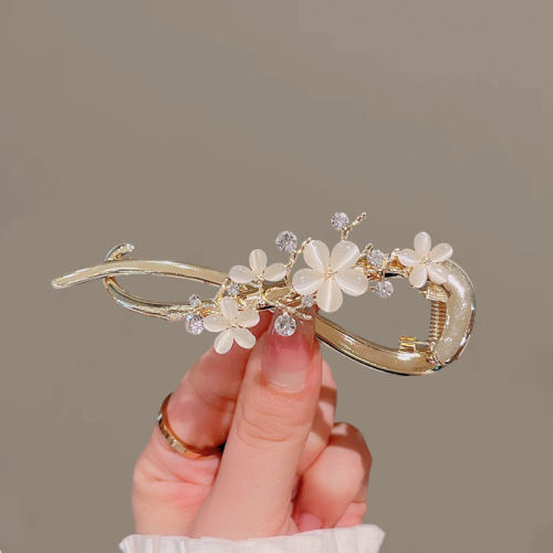 高级感猫眼石花朵后脑勺发夹扭夹