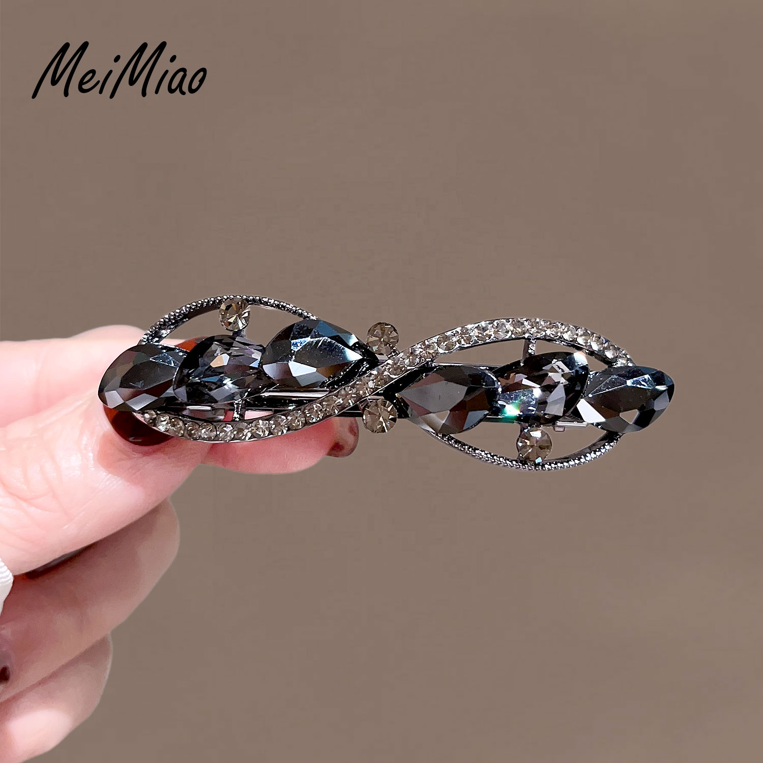 美苗轻奢高端发饰黑曜水晶蝴蝶结