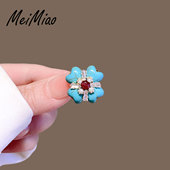 复古文艺绿松石四叶草胸针高档女小众别针防走光夏季 领针胸花配饰