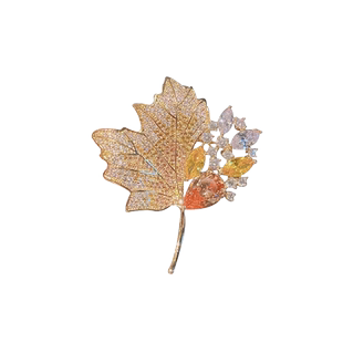 高档轻奢钻石枫叶胸针别针女精致胸花大衣外套配饰奢华设计防走光