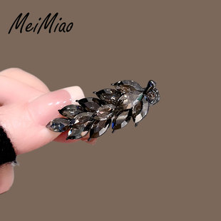 高级感超闪水晶树叶发夹女日韩精致2026侧边碎发刘海夹鸭嘴夹发卡