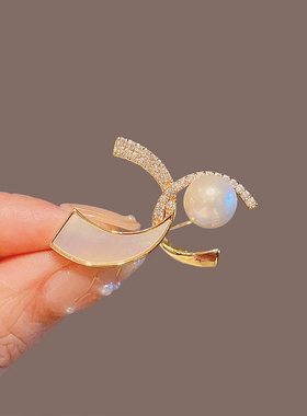 胸针高档女精致小香风设计感小众贝母双C胸花西服大衣别针配饰品