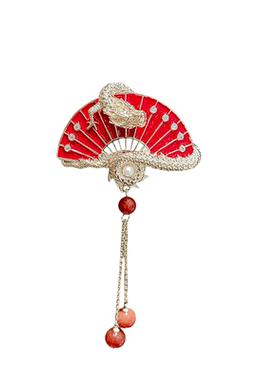 美苗~春节装饰~红色扇子龙年胸针