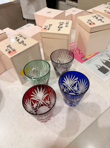 日式江户切子水晶玻璃杯威士忌酒杯匠人手工刻花复古风工艺