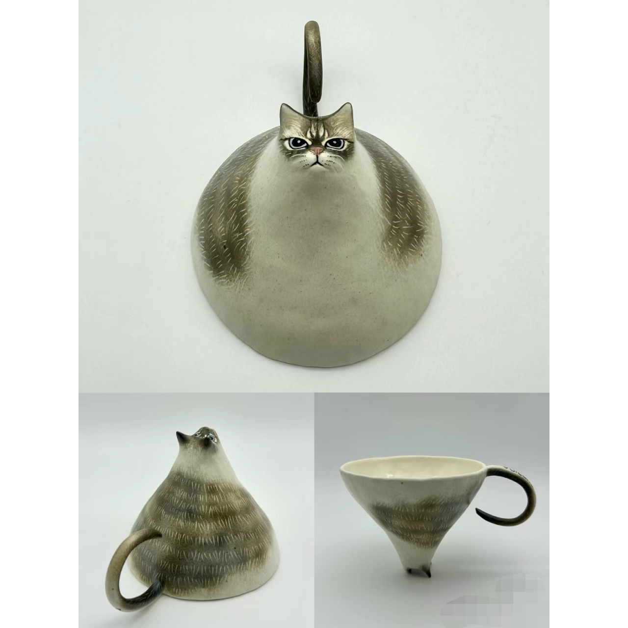 狸花猫可爱猫猫 动物倒立杯 带把手重工手作陶瓷杯 创意礼物