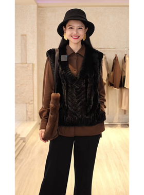 【IZUO颐着】宝嘉美黑貂时髦百搭时尚套头侧扣水貂貂绒马甲显年轻