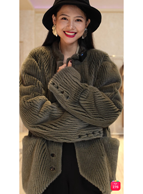 【IZUO颐着】机开工艺定染烟灰绿水貂皮草外套时髦超显年轻