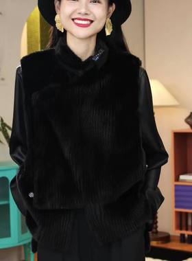 【IZUO颐着】机开工艺宝嘉美黑貂时髦国风水貂马甲显年轻不老气