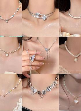 黑色小猫咪星星爱心项链女小众设计甜酷Y2K风吊坠可爱辣妹