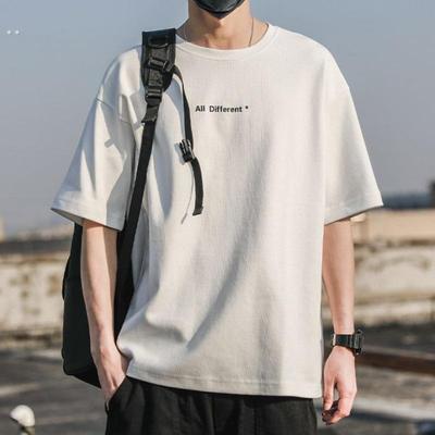 300g重磅白色短袖T恤夏季男装潮牌字母印花衣服宽松半袖打底t恤衫