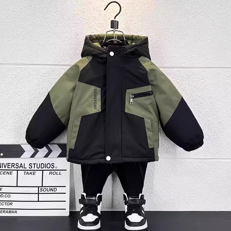 男童冬装加绒棉衣2025新款中小童洋气冬季加厚棉服男孩派克服外套