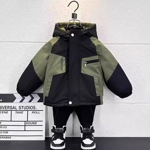 加厚棉服男孩派克服外套 中小童洋气冬季 男童冬装 加绒棉衣2025新款
