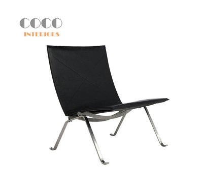 PK22椅简约经典休闲单椅实心不锈钢皮质沙发椅等候商务椅现代极简