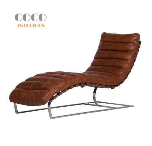 Oviedo Chaise中古风午休躺椅油蜡皮阳台真皮休闲沙发椅美式复古